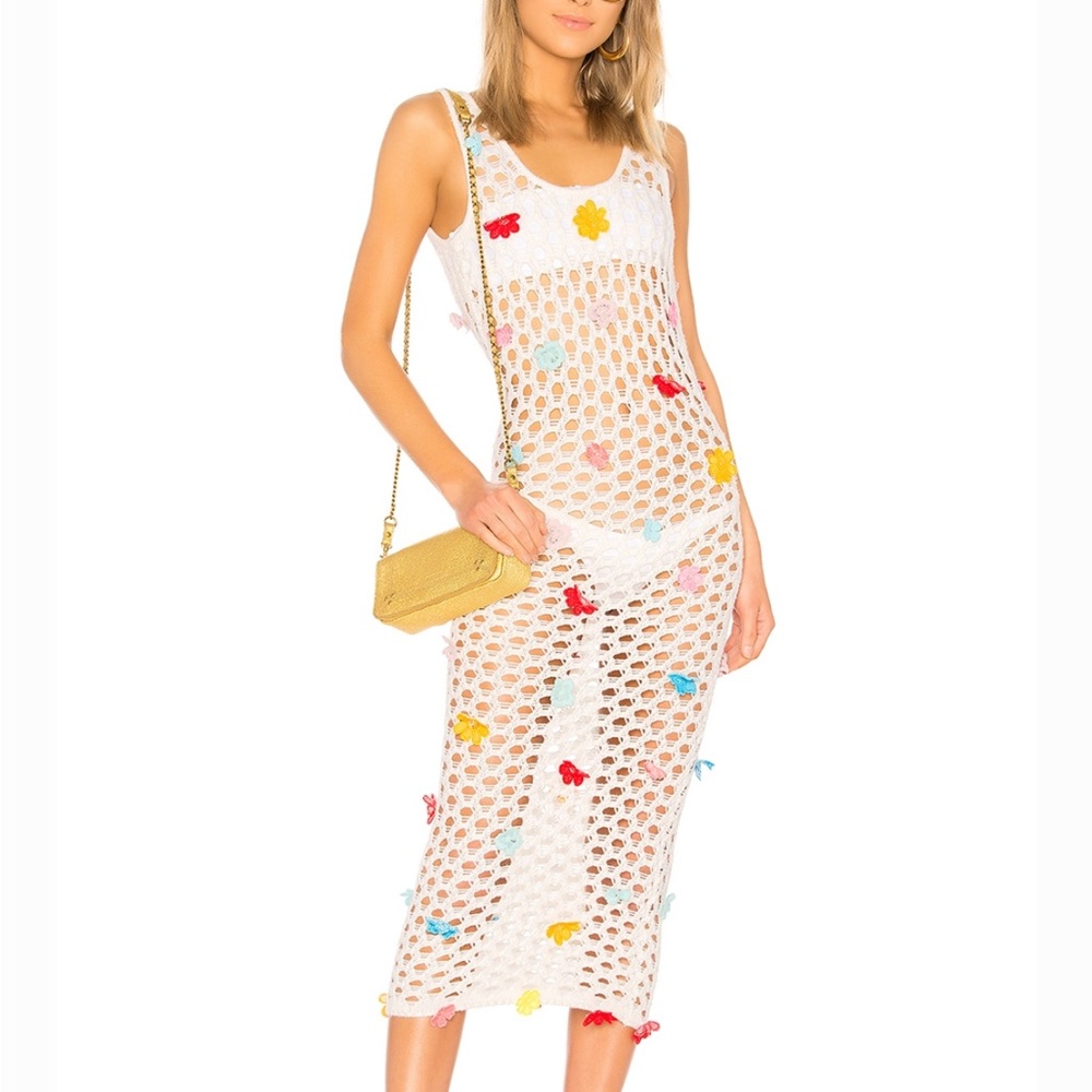 Flower Power white Crochet dress with floral details